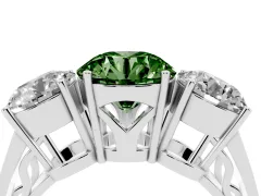 Fancy Green Round Cut Diamond Three-Stone Ring Set in White gold with Textured Band