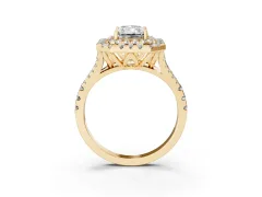 Radiant Cut Diamond Double Halo Ring Set in Yellow gold with Pavé Split Shank and Prong Setting