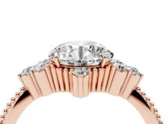 Round Cut Diamond Cluster Ring Set in Rose gold with Beaded Band