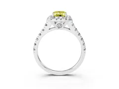 Fancy Yellow Emerald Cut Diamond Halo Engagement Ring Set in Silver with Pavé Band and Prong-Set Center