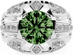 Fancy Green Round Cut Diamond Art Deco Ring Set in Silver with Pavé Split Shank