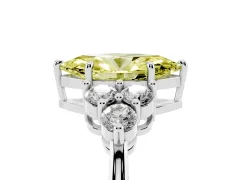 Fancy Yellow Marquise Cut Diamond Solitaire Ring Set in White gold with Cluster Accents on Each Side