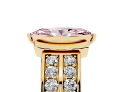 Fancy Pink Marquise Cut Diamond Wide Channel Set Band Ring Set in Yellow gold with Bezel Setting