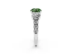Fancy Green Round Cut Diamond Three-Stone Ring Set in Silver with Pavé Band