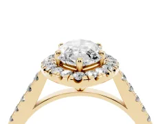 Marquise Cut Diamond Halo Pavé Engagement Ring Set in Yellow gold with Prong Setting