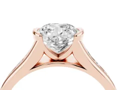 Cushion Cut Diamond Bezel-Set Solitaire Ring Set in Rose gold with Channel-Set Band