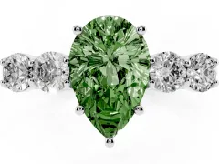 Fancy Green Pear Cut Diamond Five-Stone Prong Set Band Ring Set in White gold with Polished Band