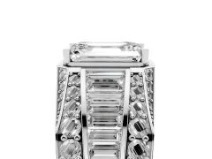 Emerald Cut Diamond Mens Ring Set in Platinum with Baguette and Round Side Stones