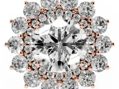 Round Cut Diamond Floral Double Halo Ring Set in Rose gold with Round Petals