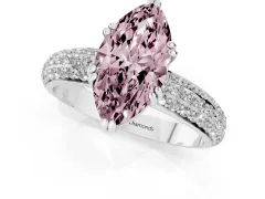 Fancy Pink Marquise Cut Diamond Solitaire Ring Set in Platinum with Multi-Row Round Pavé Band and Prong Setting