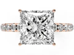 Princess Cut Diamond Pavé Solitaire Engagement Ring Set in Rose gold with Prong Setting