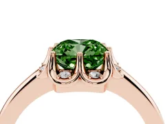 Fancy Green Cushion Cut Diamond Round Cluster Halo Ring Set in Rose gold with Solitaire Band and Prong Setting