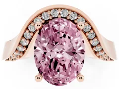 Fancy Pink Oval Cut Diamond Solitaire Engagement Ring Set in Rose gold with Pavé Shoulders