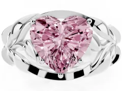 Fancy Pink Heart Cut Diamond Leaf-Inspired Engagement Ring Set in White gold with Round Accents