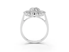 Round Cut Diamond Floral Double Halo Ring Set in Silver with Round Petals