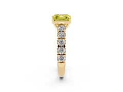 Fancy Yellow Asscher Cut Diamond Solitaire Ring Set in Yellow gold with Cut-Down Micro Pavé Band and Prong Setting
