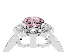 Fancy Pink Oval Cut Diamond Halo Cluster Engagement Ring Set in Silver with Solitaire Band and Prong Setting