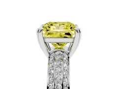 Fancy Yellow Princess Cut Diamond Solitaire Ring Set in Silver with Multi-Row Round Pavé Band and Prong Setting