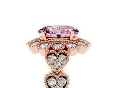 Fancy Pink Oval Cut Diamond Solitaire Ring Set in Rose gold with Milgrain Pavé Heart Band