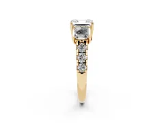 Asscher Cut Diamond Three-Stone Ring Set in Yellow gold with Pavé Band