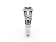 Fancy Black Asscher Cut Diamond Halo Ring Set in Platinum with Double Pavé Split Shank