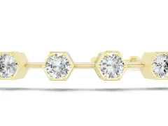 Round Diamond Hexagon Bezel Continuous Tennis Bracelet Set in Yellow gold