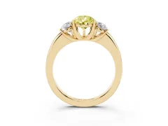 Fancy Yellow Pear Cut Diamond Three-Stone Ring Set in Yellow gold with Bold Center and Classic Band