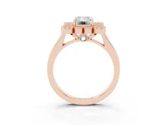 Emerald Cut Diamond Cluster Halo Ring Set in Rose gold with Milgrain Bezel Accents and Plain Band
