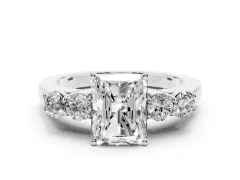 Radiant Cut Diamond Five-Stone Prong Set Band Ring Set in White gold with Polished Band