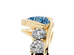 Fancy Blue Heart Cut Diamond Bezel Bypass Ring Set in Yellow gold with Round Accents