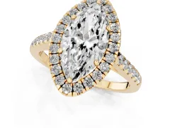 Marquise Cut Diamond Halo Pavé Engagement Ring Set in Yellow gold with Prong Setting