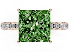 Fancy Green Princess Cut Diamond Pavé Solitaire Engagement Ring Set in Rose gold with Prong Setting