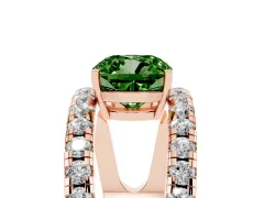 Fancy Green Cushion Cut Diamond Split Shank Pavé Solitaire Ring Set in Rose gold with Open Shank Design