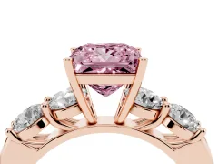 Fancy Pink Princess Cut Diamond Five-Stone Prong Set Ring Set in Rose gold with Classic Band
