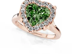 Fancy Green Heart Cut Diamond Cluster Halo Solitaire Ring Set in Rose gold with Prong Setting