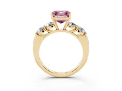 Fancy Pink Asscher Cut Diamond Five-Stone Prong Set Ring Set in Yellow gold with Classic Band