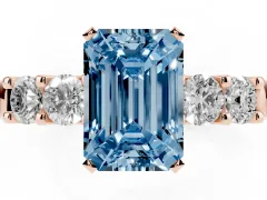 Fancy Blue Emerald Cut Diamond Five-Stone Prong Set Engagement Ring Set in Rose gold with Channel Band