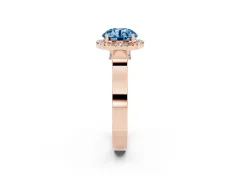 Fancy Blue Round Cut Diamond Halo Ring Set in Rose gold with Pavé-Lined Split Shank Band