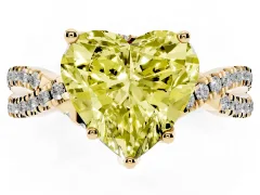 Fancy Yellow Heart Cut Diamond Twist Pavé Solitaire Engagement Ring Set in Yellow gold with Prong Setting