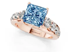 Fancy Blue Princess Cut Diamond Pavé Engagement Ring Set in Rose gold with Prong Setting