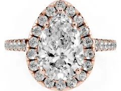 Pear Cut Diamond Pavé Halo Engagement Ring Set in Rose gold with Pavé Band and Prong Setting