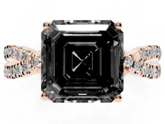 Fancy Black Asscher Cut Diamond Twist Pavé Solitaire Engagement Ring Set in Rose gold with Prong Setting