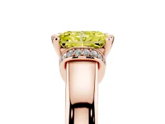 Fancy Yellow Radiant Cut Diamond Pavé Band Solitaire Ring Set in Rose gold with Prong Setting
