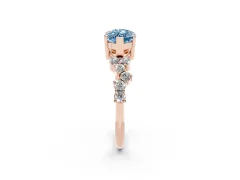Fancy Blue Marquise Cut Diamond Ring Set in Rose gold with Scattered Round Accents