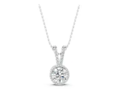 Round Halo Diamond Pendant Set in White gold with Prong-Set Center and Halo