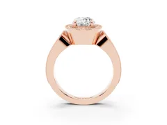 Oval Cut Diamond Halo Ring Set in Rose gold with Milgrain Accent Split Shank