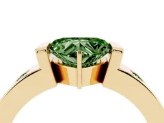 Fancy Green Heart Cut Diamond Channel-Set Band Ring Set in Yellow gold with Bezel Prong Setting