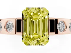 Fancy Yellow Emerald Cut Diamond Channel-Set Band Ring Set in Rose gold with Bezel Prong Setting