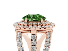 Fancy Green Oval Cut Diamond Double Halo Ring Set in Rose gold with Round Pavé Split Shank