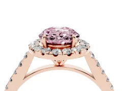 Fancy Pink Oval Cut Diamond Halo Pavé Engagement Ring Set in Rose gold with Prong Setting